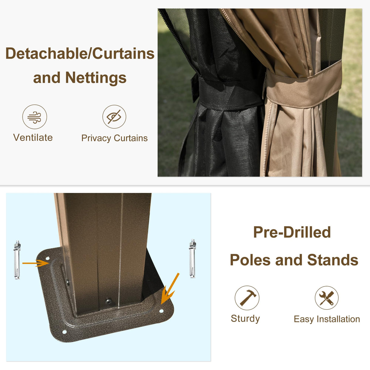 Domi 12x16FT Louvered Pergola, Full Aluminum Pergola with Adjustable Louvered Roof, Outdoor Pergola with Waterproof Curtains and Netting, Dark Brown domi outdoor living