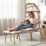 DWVO Egg Chair with Ottoman Outdoor, 370lbs Capacity Wicker Patio Glider Basket Chair with Footrest, All-Weather Small Egg Lounger Chair for Indoor Outside, Beige DWVO