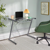Walker Edison Metal and Glass Work From Home Laptop Computer Gaming Desk with Slide In Keyboard Tray Home Office, 31 Inch, Silver Walker Edison
