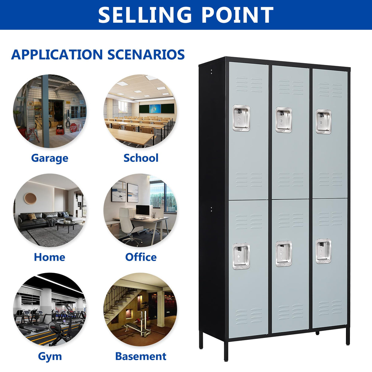 BYNSOE Metal Locker 6 Doors Employees Locker Storage Cabinet Locker School Hospital Gym Locker Requires Assembly (black gray -6 doors 36" w) BYNSOE