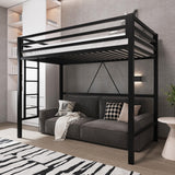 Allewie Metal Loft Bed Twin Size with Guardrail and Ladder, Small Space Saving Design for Bedroom Kid Room and Dorm, No Box Spring Needed, Black Allewie