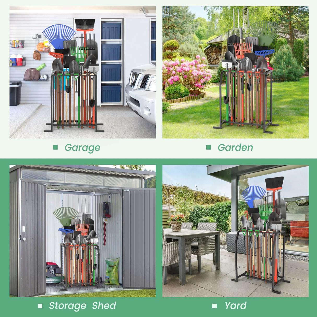 Trieez Extra Large Garden Tool Organizer for Garage, NEVER FALL OVER - Yard Tool Organizer Garage for Organization and Storage, Tool Rack for Shed, Outdoor, Tool Stand Trieez