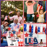 6 Pcs 4th of July Wooden Star Decoration Independence Day Standing Wooden Star Tiered Tray Decor Farmhouse Rustic Patriotic Blocks Memorial Day Tabletop Decor for American Festival Home Decorations BBTO