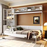 P PURLOVE Queen Murphy Bed with Sofa and Shelves, Wooden Wall Bed with USB and Light, No Box Spring Needed (White) P PURLOVE