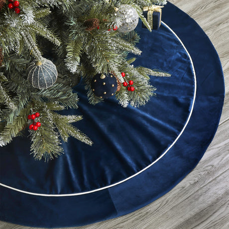 Bunny Chorus Christmas Tree Skirt, 48 inches Velvet Fur Plush Blue Tree Skirt, Xmas Tree Skirts for Merry Christmas Party Rustic Vintage Christmas Tree Decorations Bunny Chorus