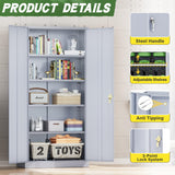 Greenvelly Metal Garage Storage Cabinet with Doors and Shelves,72" Tall Steel Locking Garage Storage Cabinet,Metal Office Storage Cabinet for Home,School,Garage(Dark Grey) Greenvelly