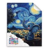 Elephant Starry Night Paint by Number, Starry Night Animals Paint by Numbers for Adults Beginner on Canvas Without Frame, Beautiful Sky Acrylic DIY Oil Painting for Home Wall Art(16x20inch) Cawpom