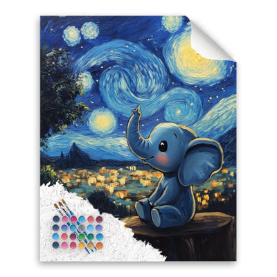 Elephant Starry Night Paint by Number, Starry Night Animals Paint by Numbers for Adults Beginner on Canvas Without Frame, Beautiful Sky Acrylic DIY Oil Painting for Home Wall Art(16x20inch)