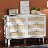 VINGLI 6 Drawer Dresser, White Dresser for Bedroom, Rattan Dresser, Boho Dresser, Wood Dresser Long Dresser TV Stand, Chest of Drawers, Baby/Kids/Nursery Dresser for Kids Bedroom, Living Room (White) VINGLI