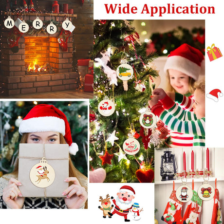 50 PCS Wooden Christmas Ornaments, 3 Inch DIY Wood Ornament for Crafts, Unfinished Wood Ornament to Paint, Blank Round Wooden Ornaments, Make Your Own Paintable Wood Slice MOWPOG