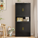 winiowa 71" Tall Kitchen Pantry Storage Cabinet, Metal Bathroom Storage Cabinet with Doors and Adjustable Shelves,Black Kitchen Cabinets with Microwave Stand, Large Cupboard for Bathroom Dining Room winiowa