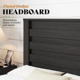 AMERLIFE Farmhouse Queen Size Bed Frame with 49" Tall Headboard, Platform Bed with Natural Wood Grain, No Box Spring Needed/Noise Free, Black AMERLIFE