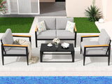 Outdoor Aluminum Furniture Set,4 Piece Patio Conversation Sets,Removable & Washable Cushion,Ink Color Tempered Glass Table Light Grey GAOMON
