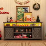 Vinctik 6&Fox 70in Wooden Farmhouse Entertainment Center for 80/75 inch TV,Double Layer Storage Farmhouse TV Stand,Double-Row Sockets with Wood Sliding Barn Door TV Stand(Double Layer Grey Wash) Vinctik 6&Fox