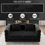 Wrofly Cloud Couch for Living Room, 59" Modern Overstuffed Deep Seat Velvet Loveseat Sofa with 2 Pillows, Comfy Upholstered 2 Seater Love Seat for Bedroom Office, Jet Black Velvet Wrofly