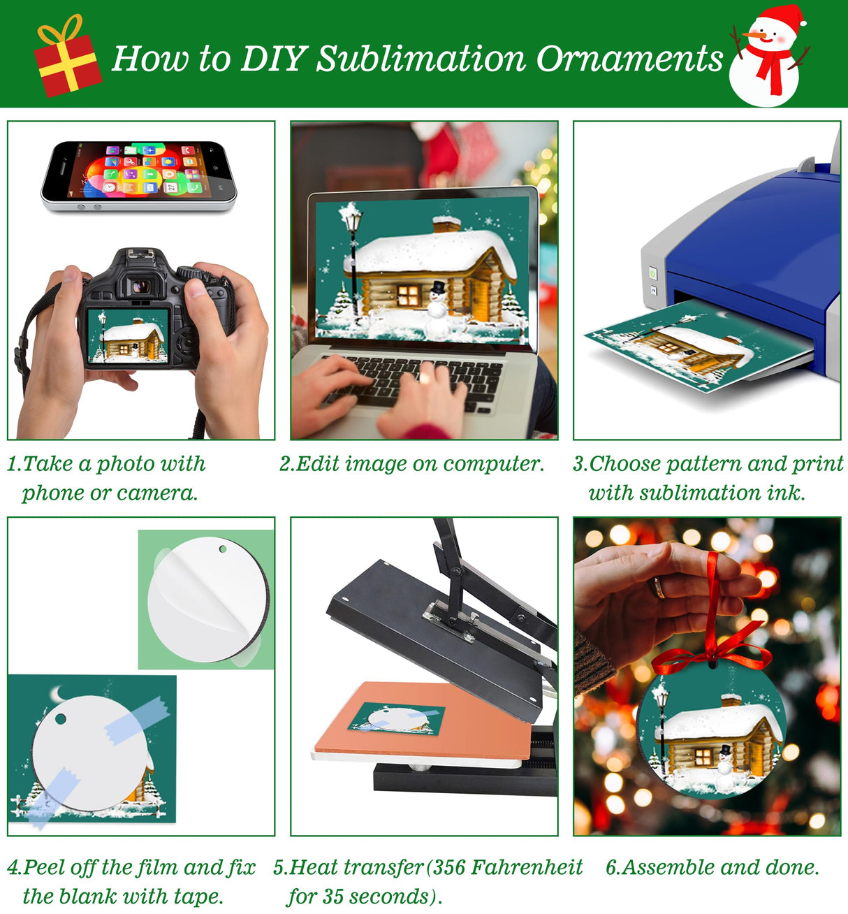 Duufin 50 Pieces Sublimation Ornament Blanks 2.75" Round Blank Sublimation Ornaments Sublimation Christmas Ornament Blanks for Christmas Tree Décor, Heat Transfer Print DIY Craft(2.75 inches) Duufin