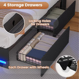 AOGLLATI Full Bed Frame with Stylish Bookcase Headboard & Charging Station & LED Lights,Full Size Bed Frame with 4 Storage Drawers, Led Bed Frame with Metal Slats, No Box Spring Needed,Black AOGLLATI