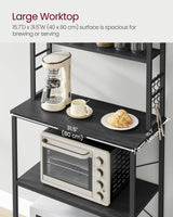 VASAGLE Coffee Bar, 31.5 Inches Baker's Rack for Kitchen with Storage, 6-Tier Kitchen Shelves with 6 Hooks, Microwave Stand, Industrial, Charcoal Gray and Black UKKS019B22 VASAGLE