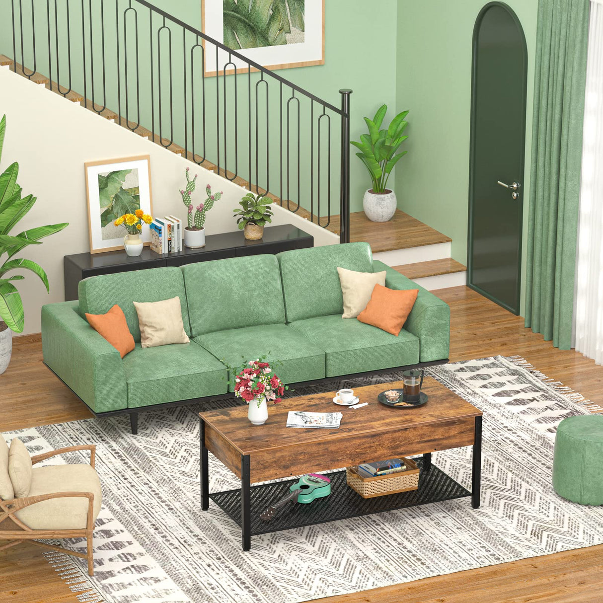 Homieasy Coffee Table, Lift Top Coffee Table with Storage Shelf and Hidden Compartment, Modern Lift Top Table for Living Room, Wood Lift Tabletop, Metal Frame - Rustic Brown Homieasy