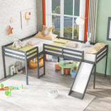 Harper & Bright Designs Twin Loft Bed for Kids, L-Shape Loft Beds with Slide, Low Loft Bed Frame Corner Bunk Bed for Kids, Wooden Loft Bed for Girls Boys Teens (New, Gray) Harper & Bright Designs