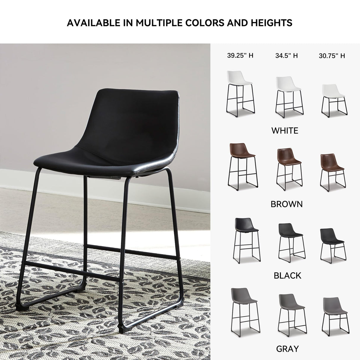 Signature Design by Ashley Centiar 24" Counter Height Modern Bucket Barstool, 2 Count, Black Signature Design by Ashley