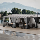 ASJMR Outdoor Lean to Gazebo 10x24FT, Hardtop Wall Mounted Gazebo with Sloping Sun Panel Roof, Awnings for Patio with Metal Frame, Double Curtains for Garden, Lawn, Backyard Deck ASJMR