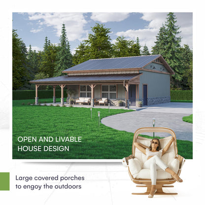 FrameUpNow - The Lookout (No Garage) House Kit - DIY House to Live in - 2-Bedroom Prefab Homes - Modern Steel Building Kit - Easy-to-Install Prefabricated Home Kit - 4/12 Roof Pitch - 1,343 s - WoodArtSupply