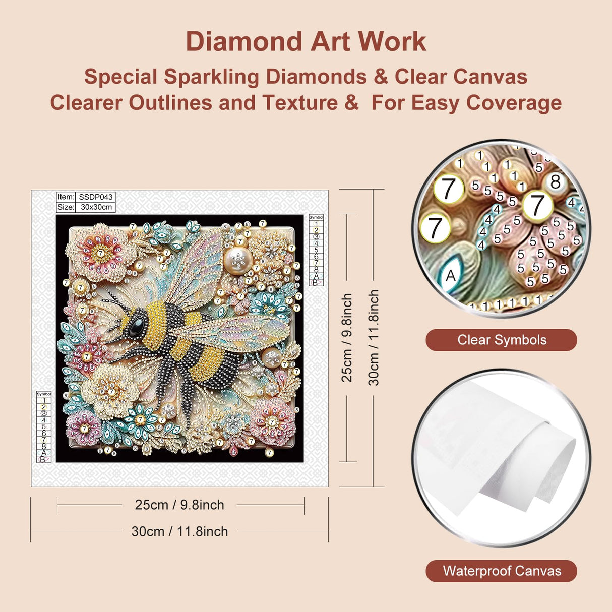SJUTOUCI Diamond Painting Kits for Adults, 5D Flower Bee Special Shape Diamond Art for Beginners, Crystal Rhinestones Dots Bead Art for Home Wall Decoration Gift 12×12inch SJUTOUCI