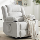 Sftaiyou 360°Swivel Rocker Recliner Chair for Adults,Manual Glider Recliner Sofa with Massage and Heating, Nursery Rocking Chairs with Cup Holds for Living Room Bedroom (Beige) Sftaiyou