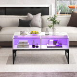 Giantex LED Coffee Table, High Gloss Coffee Tables with 4 Storage Cubes, 20-Color Lights, Remote Control, Faux Marble & Tempered Glass Top, Modern Accent Rectangle Center Table for Living Room (White) Giantex