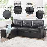 Naomi Home Transform Any Space: Sleeper Sectional Sofa with Convertible Sofa Bed & Inviting Chaise. Find Tranquil Comfort with Stress-Relieving Design & Durable Cushions - Black/Air Leather Naomi Home