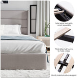 SHA CERLIN King Size Lift Up Storage Bed/Modern Wingback Headboard/Upholstered Platform Bed Frame/Hydraulic Storage/No Box Spring Needed/Wood Slats Support/Light Beige SHA CERLIN