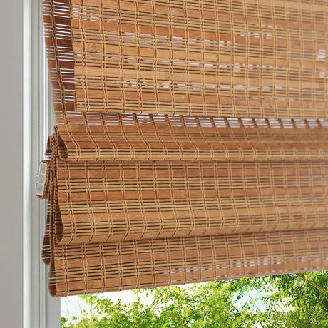 LANTIME Cordless Wood Window Blinds, Bamboo Sheer Light Filtering Woven Roman Shades, Tiger Wood, 34" W X 64" H LANTIME