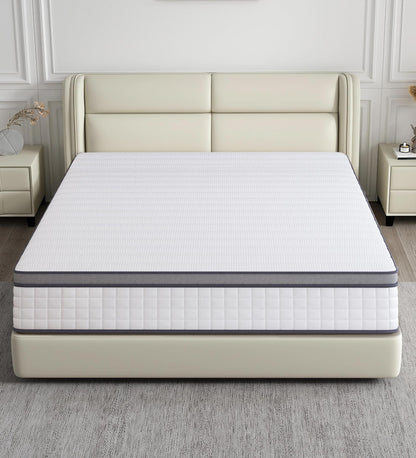 elitspace Full Size Mattress,10 Inch Full Mattress in a Box,Hybrid Memory Foam Full Size Mattresses,Medium Firm Soft and Comfort White Mattress,CertiPUR-US.