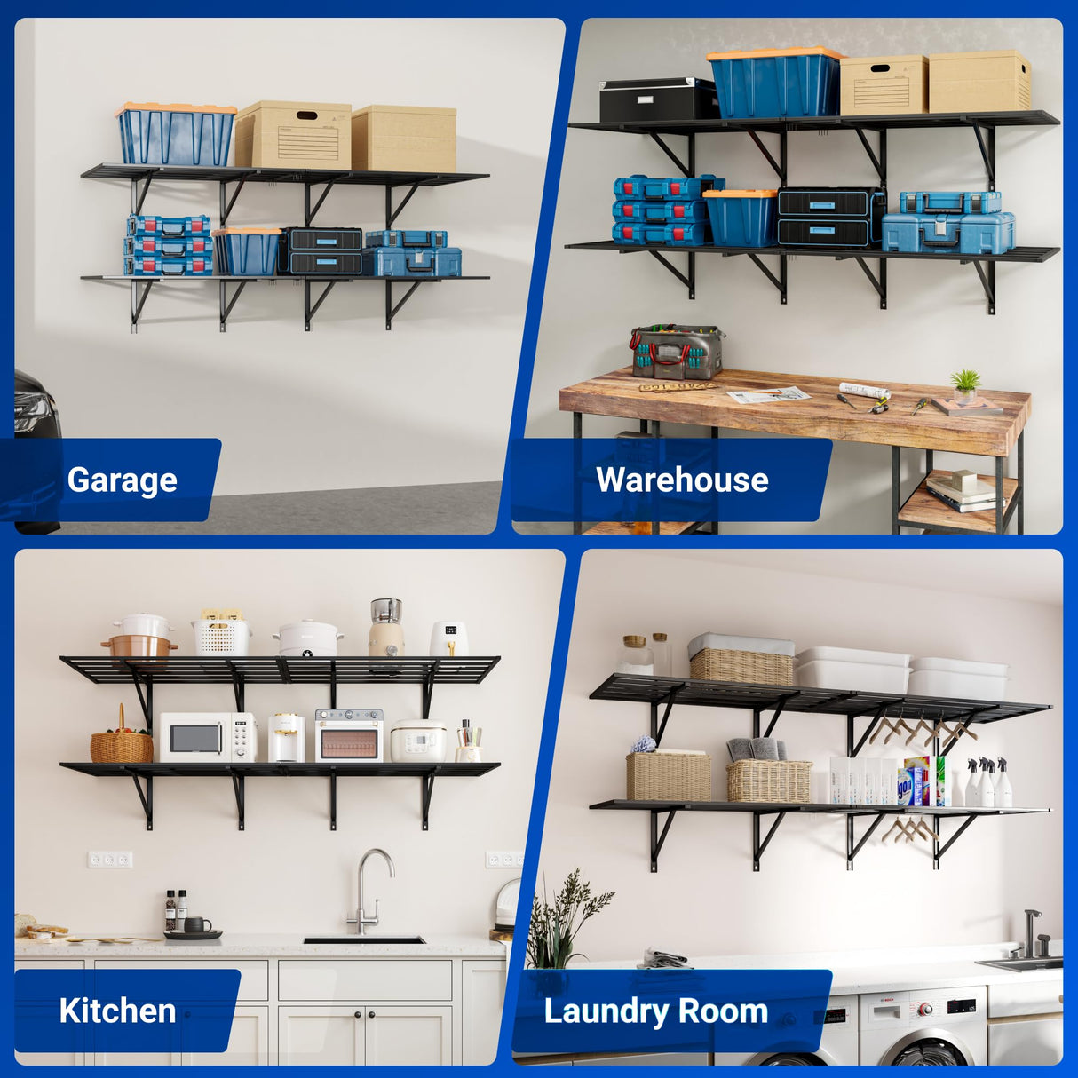 FLEXIMOUNTS 2x6ft Heavy Duty Garage Storage Wall Shelving, 1600lbs Total Weight Capacity, 2 Pack Wall Mounted Storage Rack, 24x75 inch Rack Floating Shelves for Garage Organization, Snap Assembly FLEXIMOUNTS