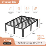 VIPSHOW 20 Inch King Heavy Duty 3500 lbs Bed Frame with Round-Corner Legs & Anti-Squeak Design – Quick Assembly Metal Platform, No Box Spring Needed VIPSHOW