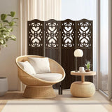 Leesinwing Room Divider, 4 Panel Wood Room Divider Wall, Carved Vault Room Dividers, Rustic Minimalism Room Partition, 5.6Ft Room Dividers and Folding Privacy Screens, Dark Brown Leesinwing