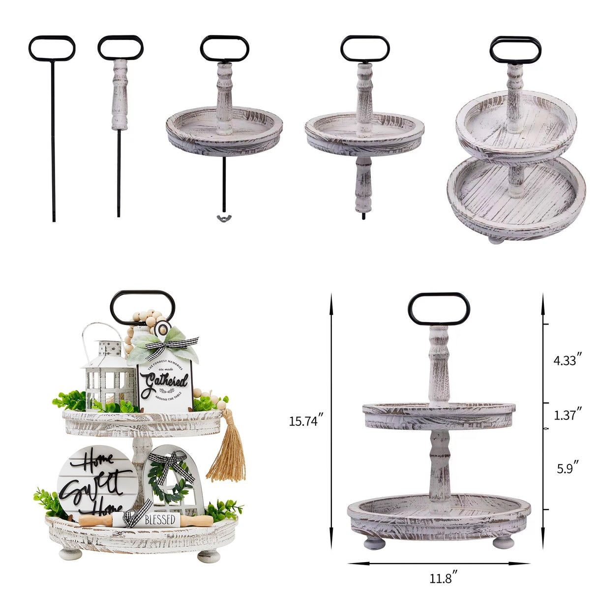 Houmury Set of 17 Farmhouse Tiered Tray with 1 Lantern Artificial Plant& Cutting Board Sign for Rustic Home Sweet Home Kitchen Decor Tier Tray Decor Set Houmury