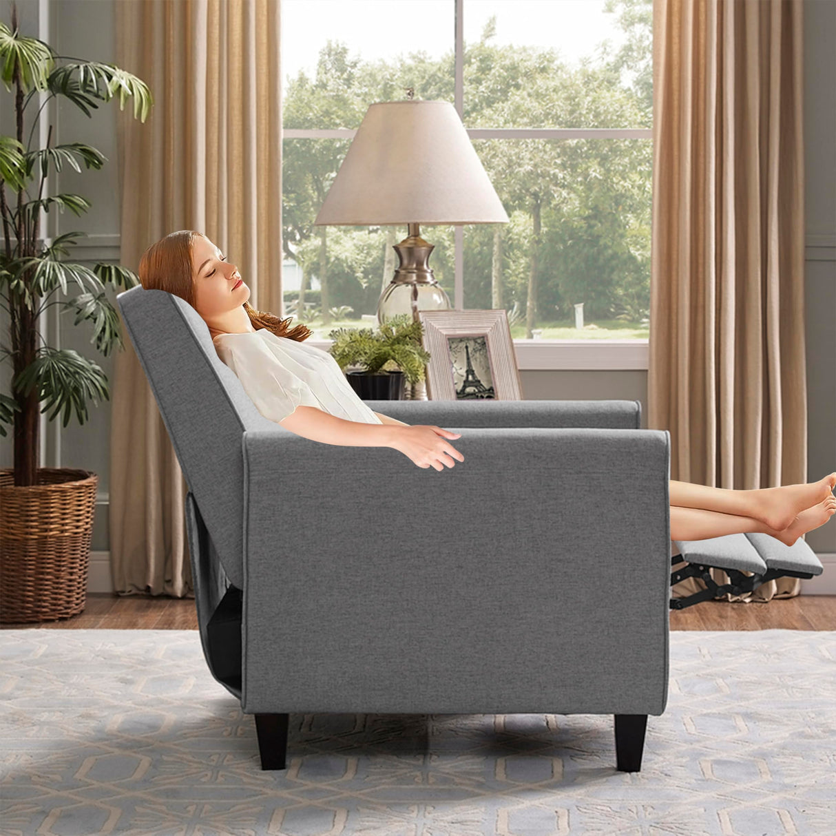 Naomi Home Landon Gray Microfiber Push-Back Recliner, Compact Comfort for Small Spaces, Plush Cushioning, Modern Armless Club Chair Naomi Home