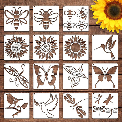 Yuanchu 15 Pcs Sunflower Bee Stencil Birds Stencils Butterfly Dragonfly Templates, Reusable Nature Stencils for Painting DIY Craft Stencils for Drawing on Wood Wall Canvas Rock Chalkboard