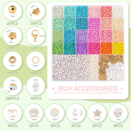 3mm Glass Seed Beads for Bracelet Jewelry Making 24 Colors Bracelet Making Kit for Girls Adults DIY Friendship Bracelets Kits with Letter Beads TEXGIZRLY