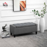 HOMCOM Storage Ottoman, Linen Upholstered Storage Bench with Lift Top and Button Tufted for Living Room, Gray HOMCOM
