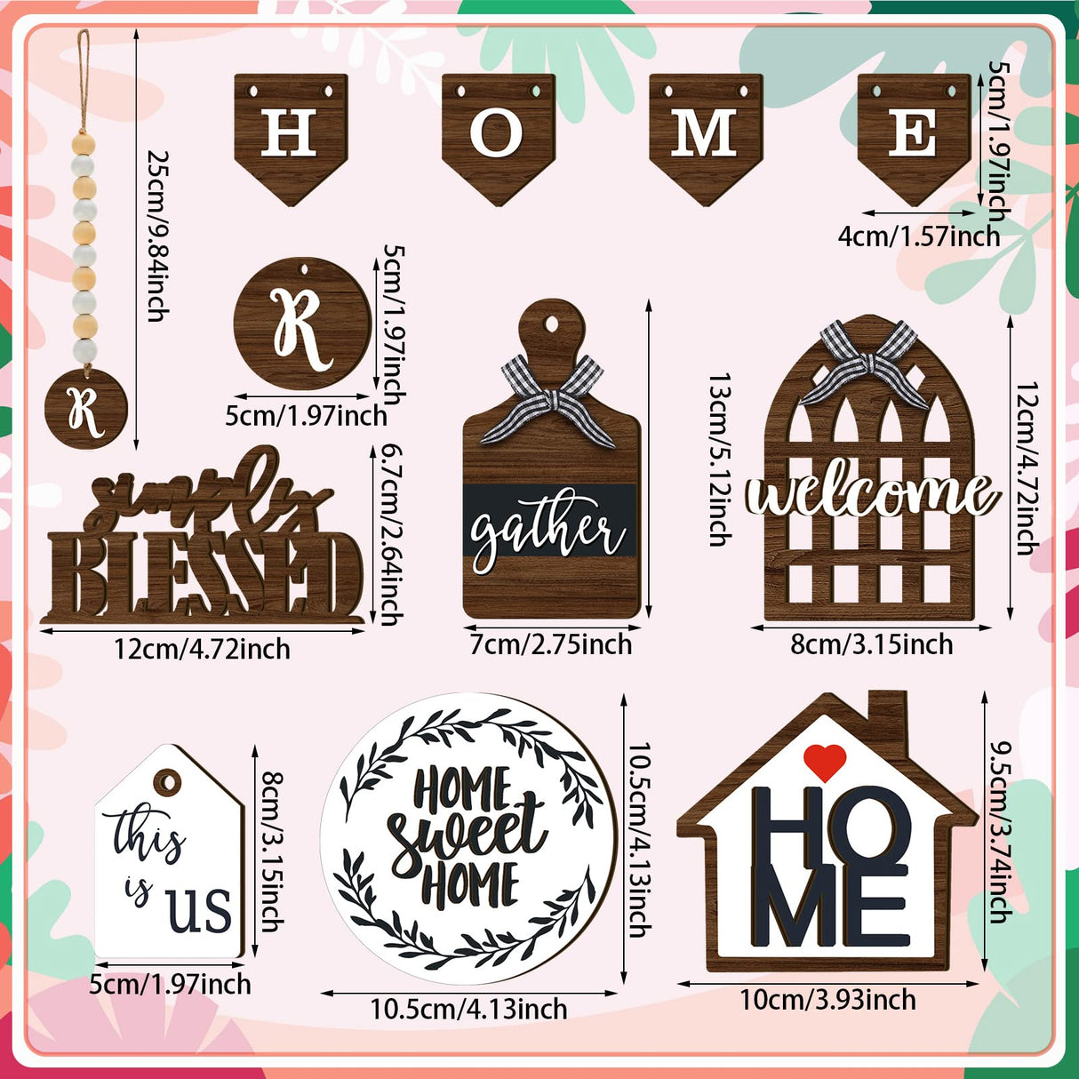 11 Pieces Farmhouse Tiered Tray Decor Home Wood Sign Rustic Home Sweet Home Simply Blessed Wooden Beads Tiered Tray Decorations Set for Home Kitchen Table Shelf (Farmhouse Style) Yalikop