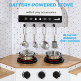 Best Choice Products Pretend Play Corner Kitchen, Ultimate Interactive Wooden Kids Playset w/Lights & Sounds, Ice Maker, Hood - Farmhouse White Best Choice Products