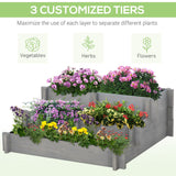 Outsunny 3-Tier Raised Garden Bed with 5 Compartments and Bed Liner, Elevated Wooded Wooden Planter Kit, for Vegetables, Herbs, Outdoor Plants, 37 x 37 x 14in, Gray Outsunny