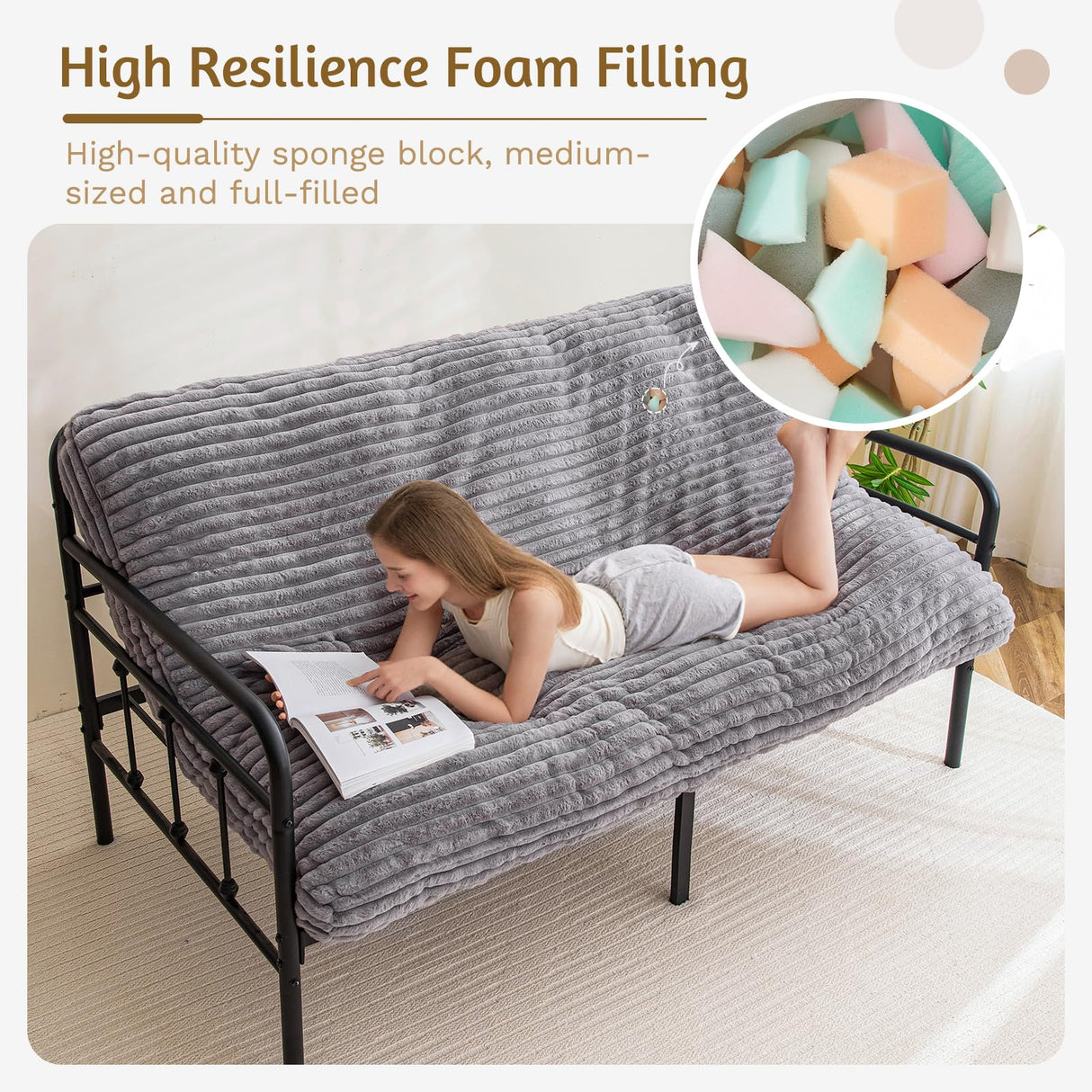 YOSHOOT 6 Inches Futon Mattress Full Size, Thick Futons Sofa Bed Couch, Floor Mattress for Adults, Shredded Foam Filling(Frame Not Included), Medium Firm YOSHOOT