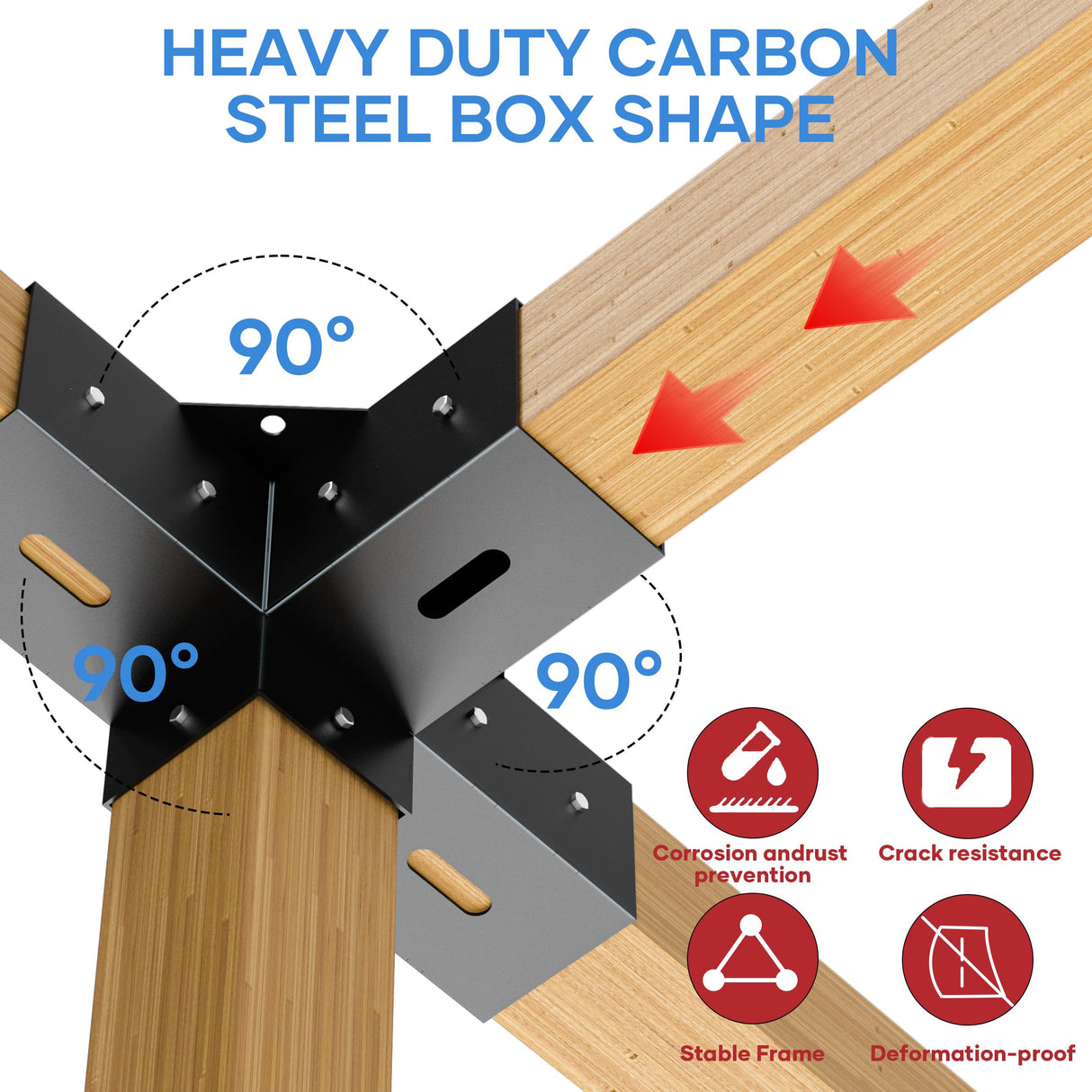 4x4 Pergola Bracket Kit - 2pcs 4-Way Heavy Duty Corner Brackets for 4''x4'' Wooden Beams (Actual 3.6''x3.6'') - Includes Stainless Steel Hardware for Patio Pergolas, Log Cabins & Outdoor Structures CHICAURA