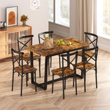 Zevemomo 7-Piece Dining Table with Chairs Set, Rectangular Metal Frame Table with 6 Chairs, Modern Table Furniture Set for Kitchen, Dining Room and Living Room, Brown Zevemomo