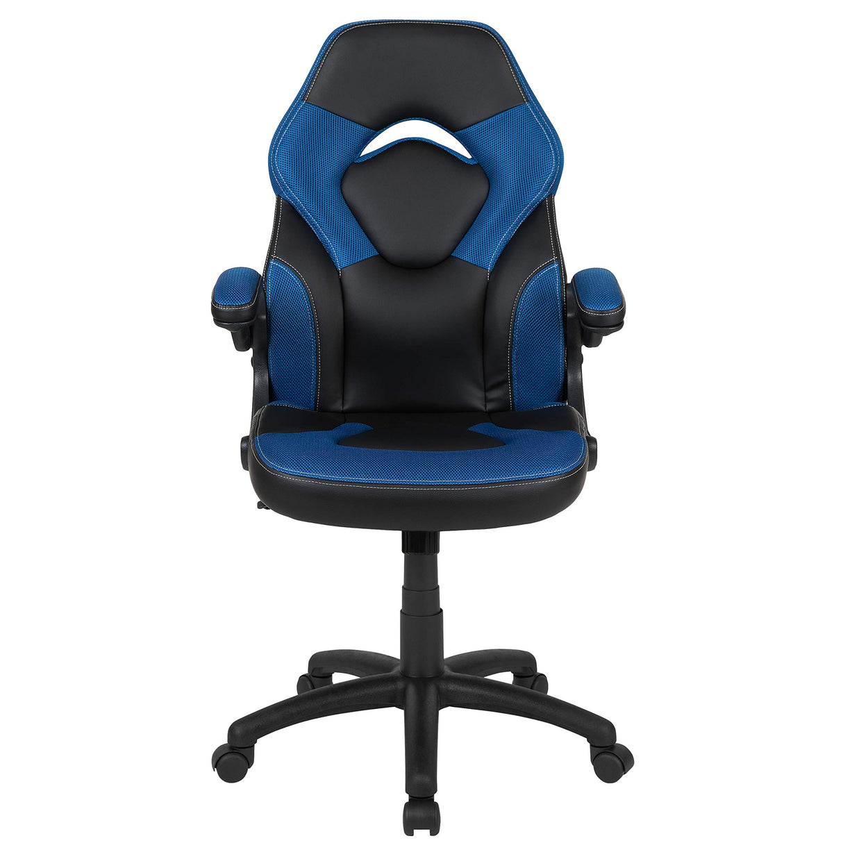 Flash Furniture X10 High-Back LeatherSoft Racing Style Gaming Chair with Flip-Up Arms, Ergonomic Padded Swivel Computer Chair, Blue/Black Flash Furniture