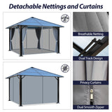 Raysfung 10'x10' Hardtop Gazebo, Outdoor Polycarbonate Roof Gazebo Metal Frame Permanent Pavilion with Netting & Curtains for Garden, Patio, Lawns(Grey) Raysfung